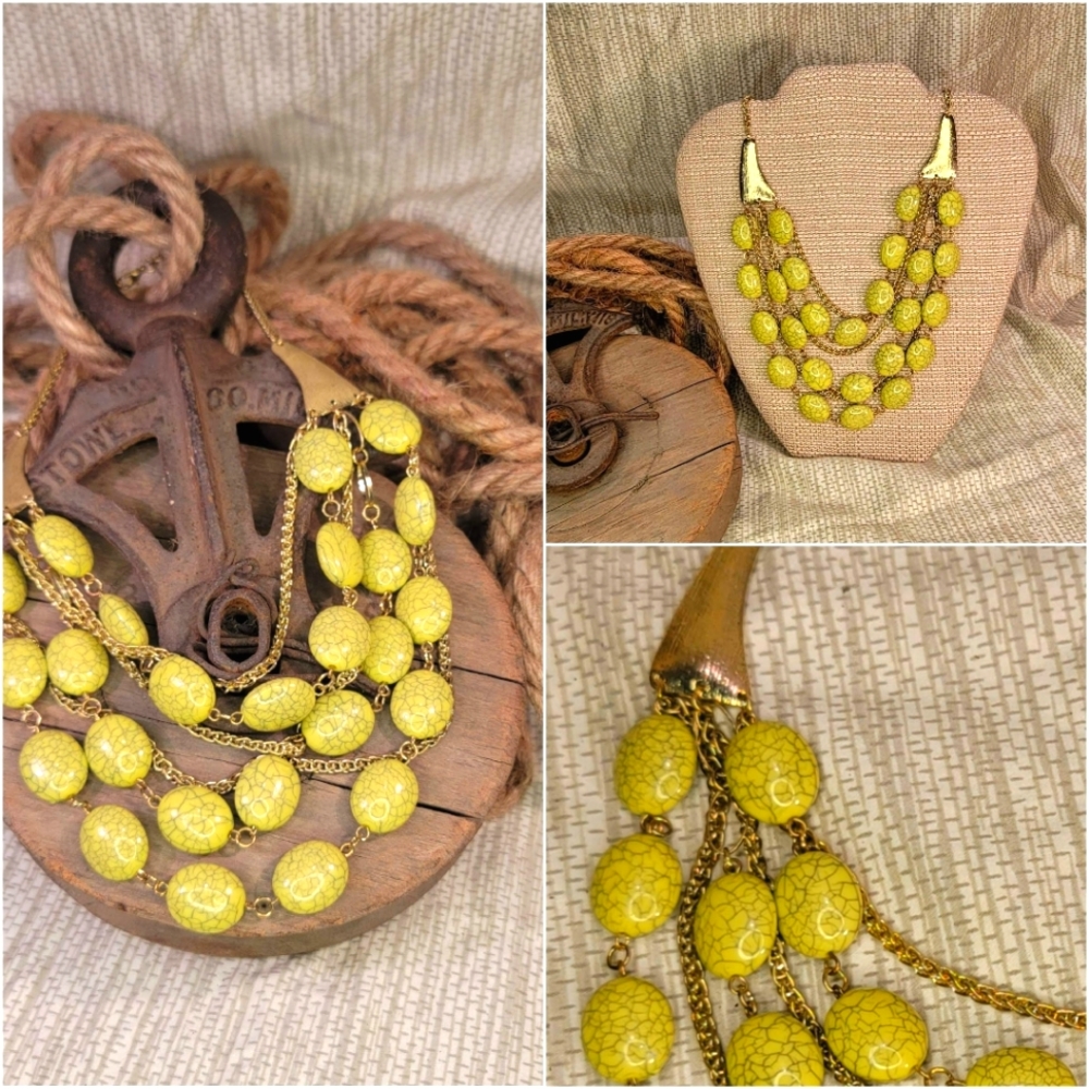 Lime and gold multi stranded necklace